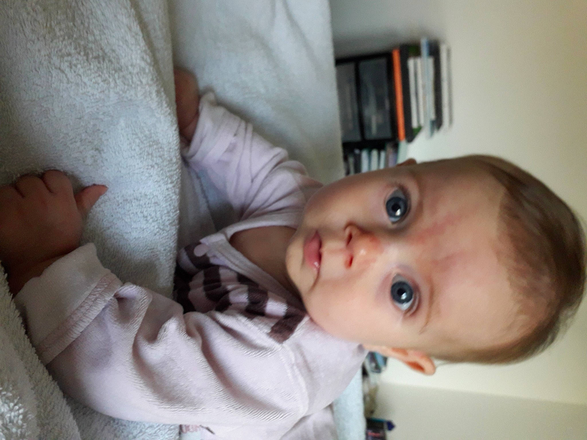 Marie a rejoint le concours — aidez-le/la à gagner de superbes lots ! baby, baby_toddler_clothing, bookcase, cheek, child, comfort, eye, eyelash, fur, iris, lip, mouth, nose, person, room, shelf, skin, sleeve, toddler, tree