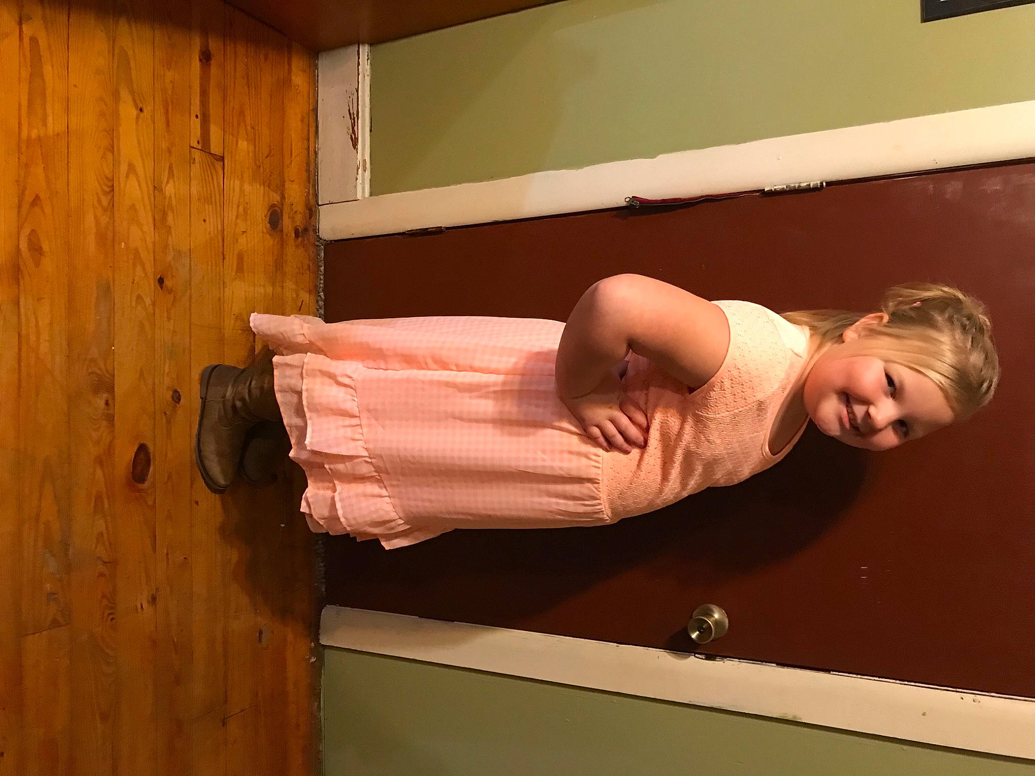 Brooklynn is registered to the contest to win money with this photo: arm, joy, leg, person, room, wood