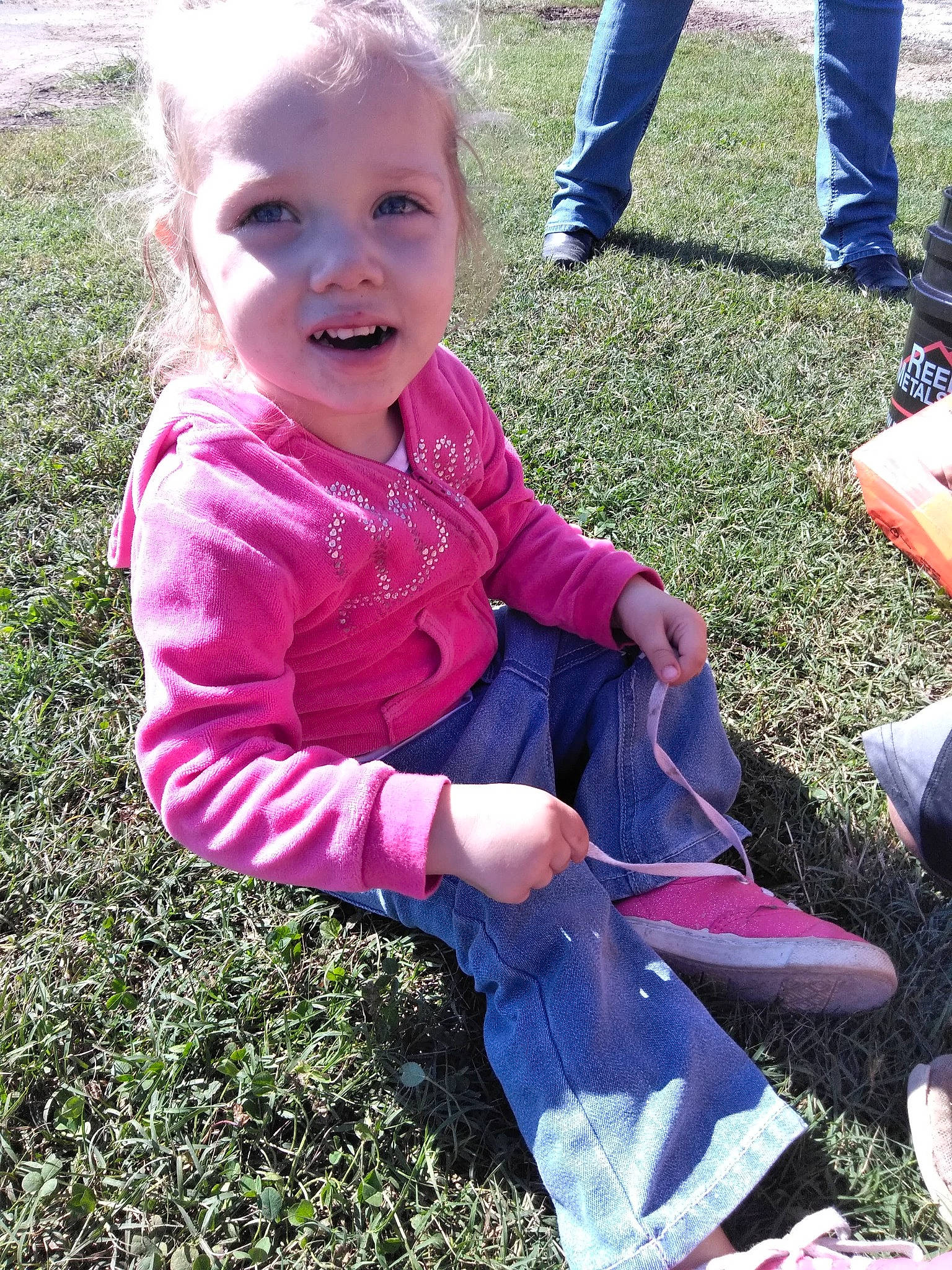 Darian joined the competition — help win amazing prizes! child, fun, grass, lawn, leaf, person, pink, plant, play, smile, toddler