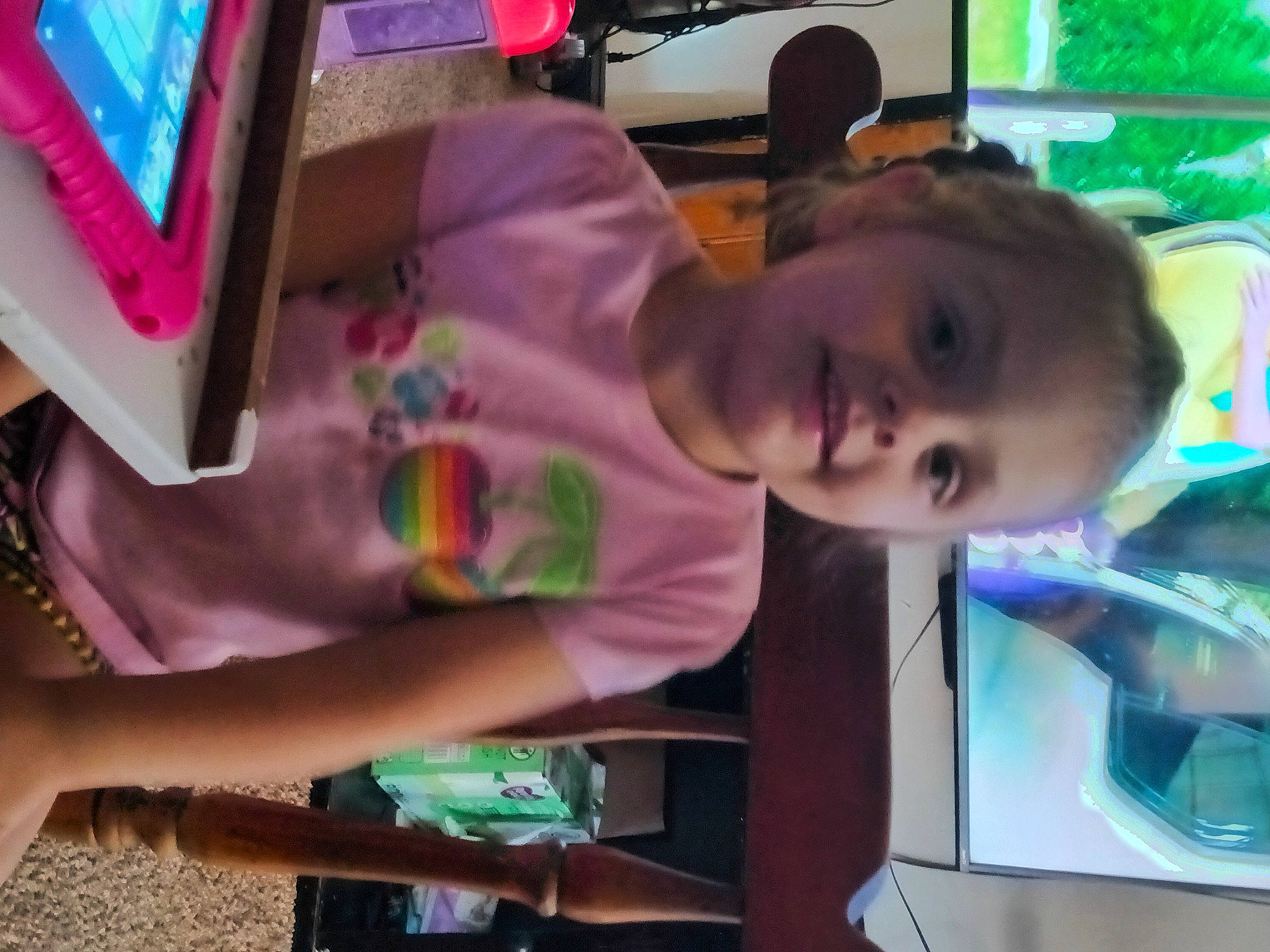 Kaelynn joined the competition — help win amazing prizes! art, artist, baby, child, display_device, finger, fun, games, green, hairstyle, happy, joy, leisure, machine, magenta, person, play, recreation, room, toddler