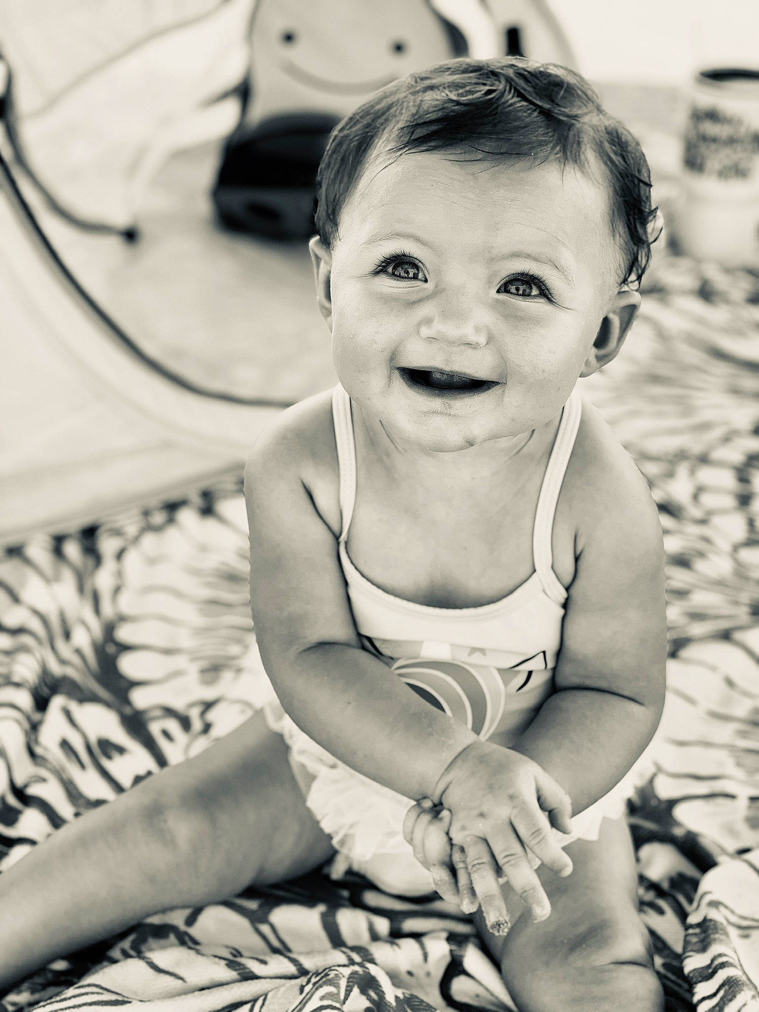Coralee joined the competition — help win amazing prizes! black, black_and_white, child, eye, face, facial_expression, fun, happy, head, joy, monochrome, monochrome_photography, people, person, photograph, photography, smile, snapshot, summer, toddler