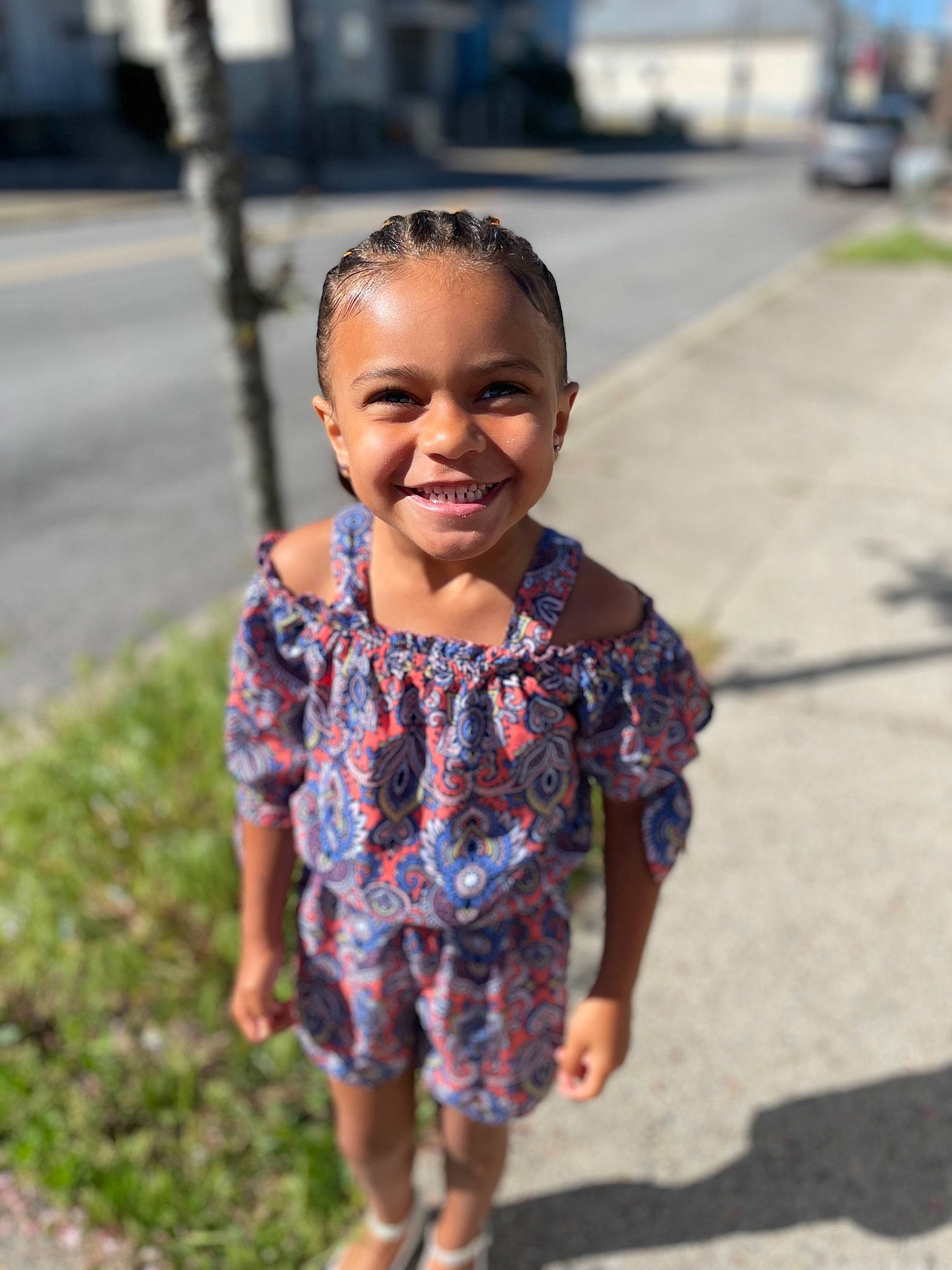 Emma joined the competition — help win amazing prizes! asphalt, black_hair, dress, electric_blue, fashion_accessory, fun, grass, happy, human_settlement, jewellery, joy, necklace, pattern, person, recreation, road, sidewalk, smile, summer, toddler