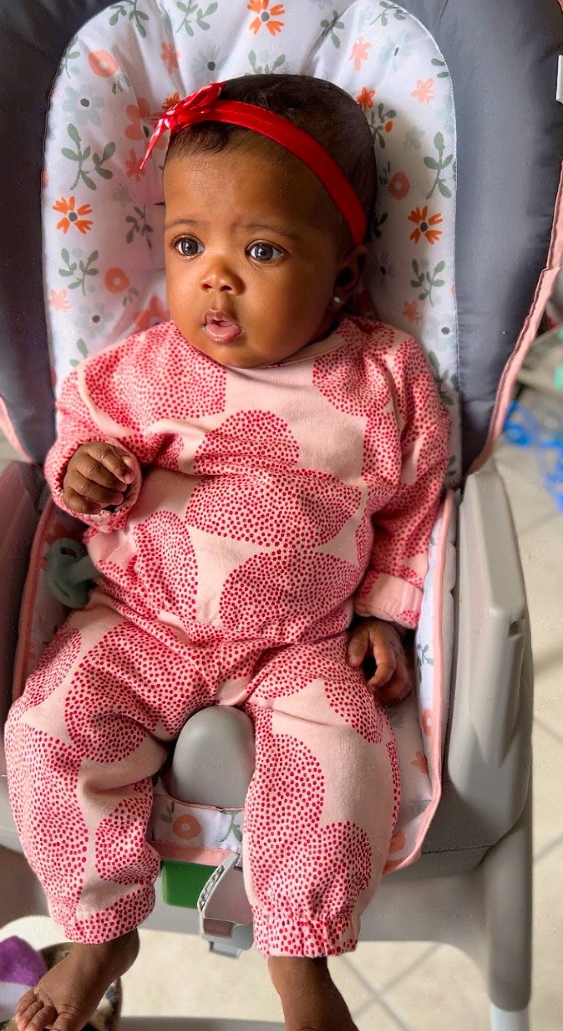 Cori joined the competition — help win amazing prizes! baby, baby_toddler_clothing, beauty, cap, cheek, child, comfort, eye, face, head, lip, magenta, pattern, person, pink, sitting, skin, sleeve, thigh, toddler