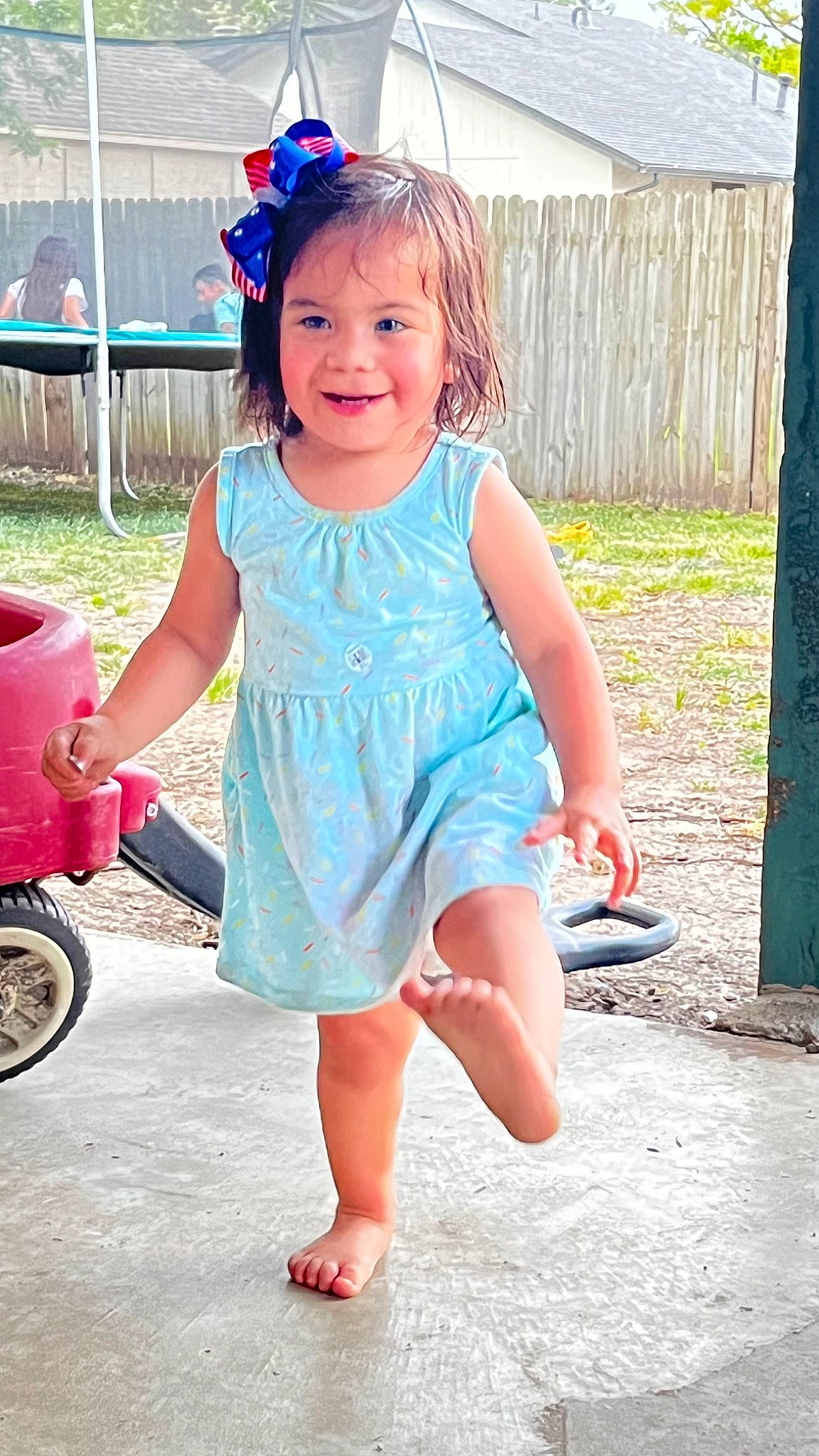 Alyson joined the competition — help win amazing prizes! baby_toddler_clothing, blue, child, dress, electric_blue, face, fun, grass, happy, hat, joy, leisure, person, pink, plant, recreation, skin, smile, tire, toddler