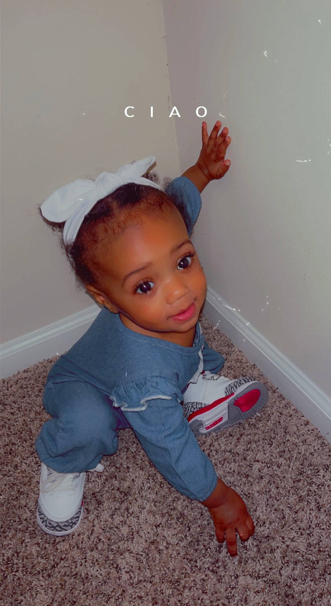 Kniylah joined the competition — help win amazing prizes! arm, baby, baby_toddler_clothing, cheek, child, chin, fashion_accessory, flooring, fun, happy, headpiece, nose, person, play, room, sitting, sleeve, sock, t_shirt, toddler