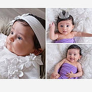 Selena joined the competition — help win amazing prizes! baby, infant, child, portrait, headband, crown, purple_towel, white_fabric, fluffy_background, smiling, curious, cute, soft_texture, closeup, collage, happy, lying_down, wrapped, adorable, baby_photography