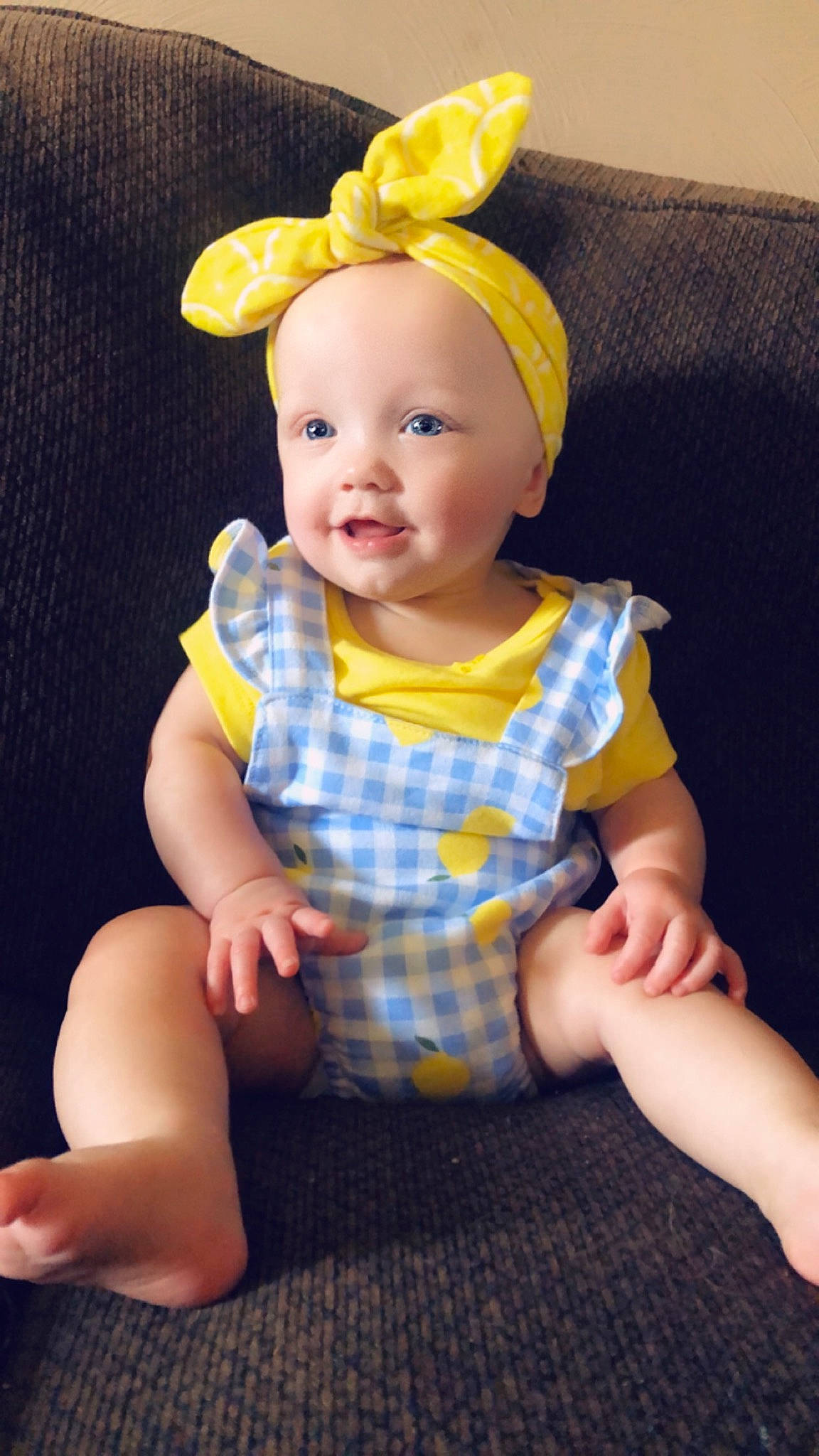 Izabella joined the competition — help win amazing prizes! baby, baby_toddler_clothing, child, ear, headgear, pattern, person, play, sitting, skin, toddler, toy, yellow