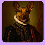 Simon participe au concours pour gagner de l'argent avec cette photo : animal_portrait, background, brown_fur, canine, costume, dog, ears, expression, face, formal, fur, historic_clothing, indoor, noble, portrait, renaissance, ruffled_collar, smiling, studio_lighting, warm_colors