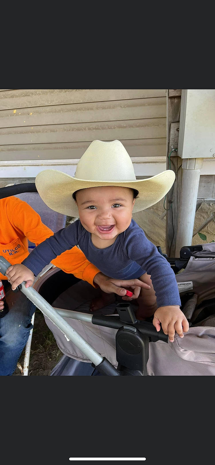 Dawson joined the competition — help win amazing prizes! auto_part, automotive_wheel_system, baby_carriage, child, cowboy_hat, electric_blue, eye, fashion_accessory, fun, happy, hat, headwear, jeans, leisure, person, personal_protective_equipment, recreation, sitting, smile, sun_hat