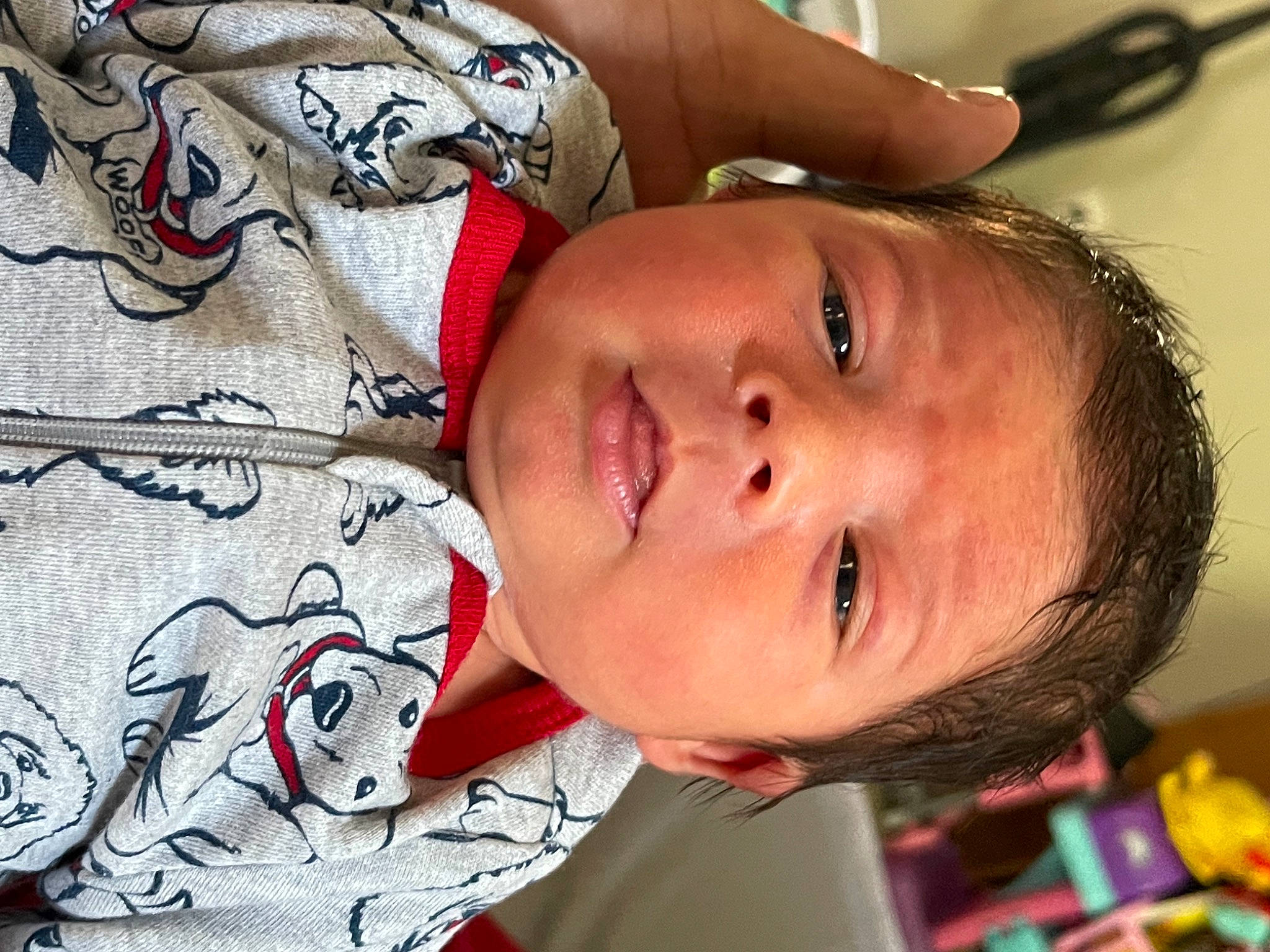 Damien is registered to the contest to win money with this photo: baby, carmine, cheek, chest, child, eye, eyebrow, eyelash, forehead, happy, head, lip, mouth, neck, nose, pattern, person, skin, smile, toddler