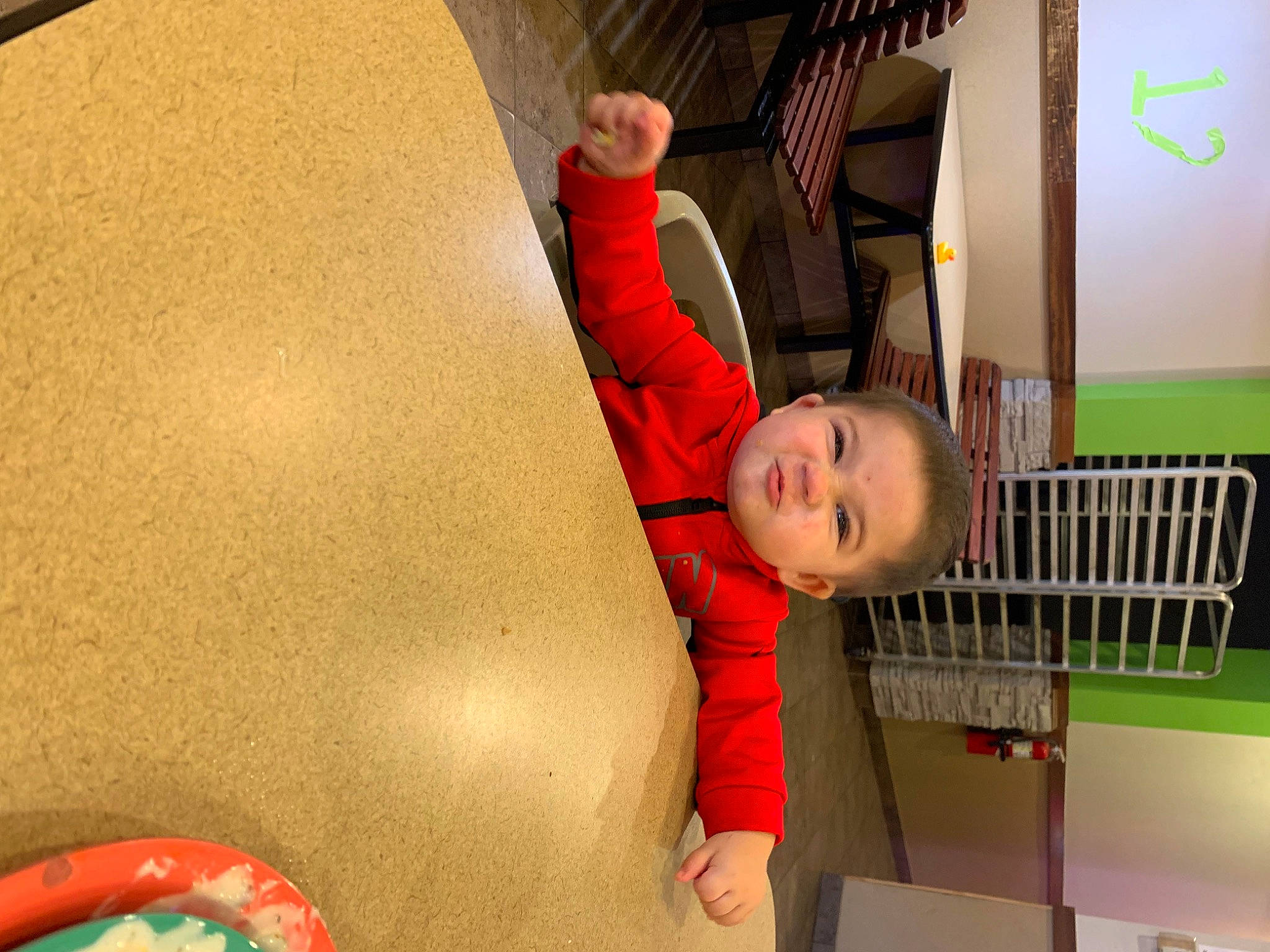 Damien joined the competition — help win amazing prizes! baby, baby_toys, carmine, ceiling, child, comfort, flooring, fun, green, house, leisure, orange, person, play, red, room, snapshot, t_shirt, toddler, tree