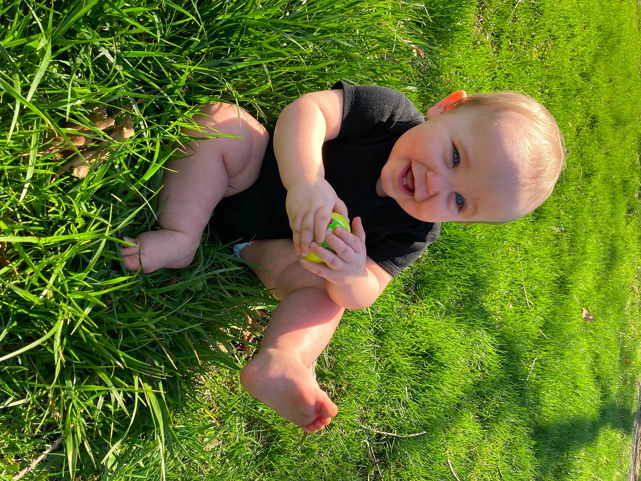 Sullivan joined the competition — help win amazing prizes! baby, baby_toddler_clothing, child, finger, fun, grass, grassland, groundcover, happy, human_leg, joy, lawn, leisure, meadow, people_in_nature, person, plant, skin, thigh, toddler