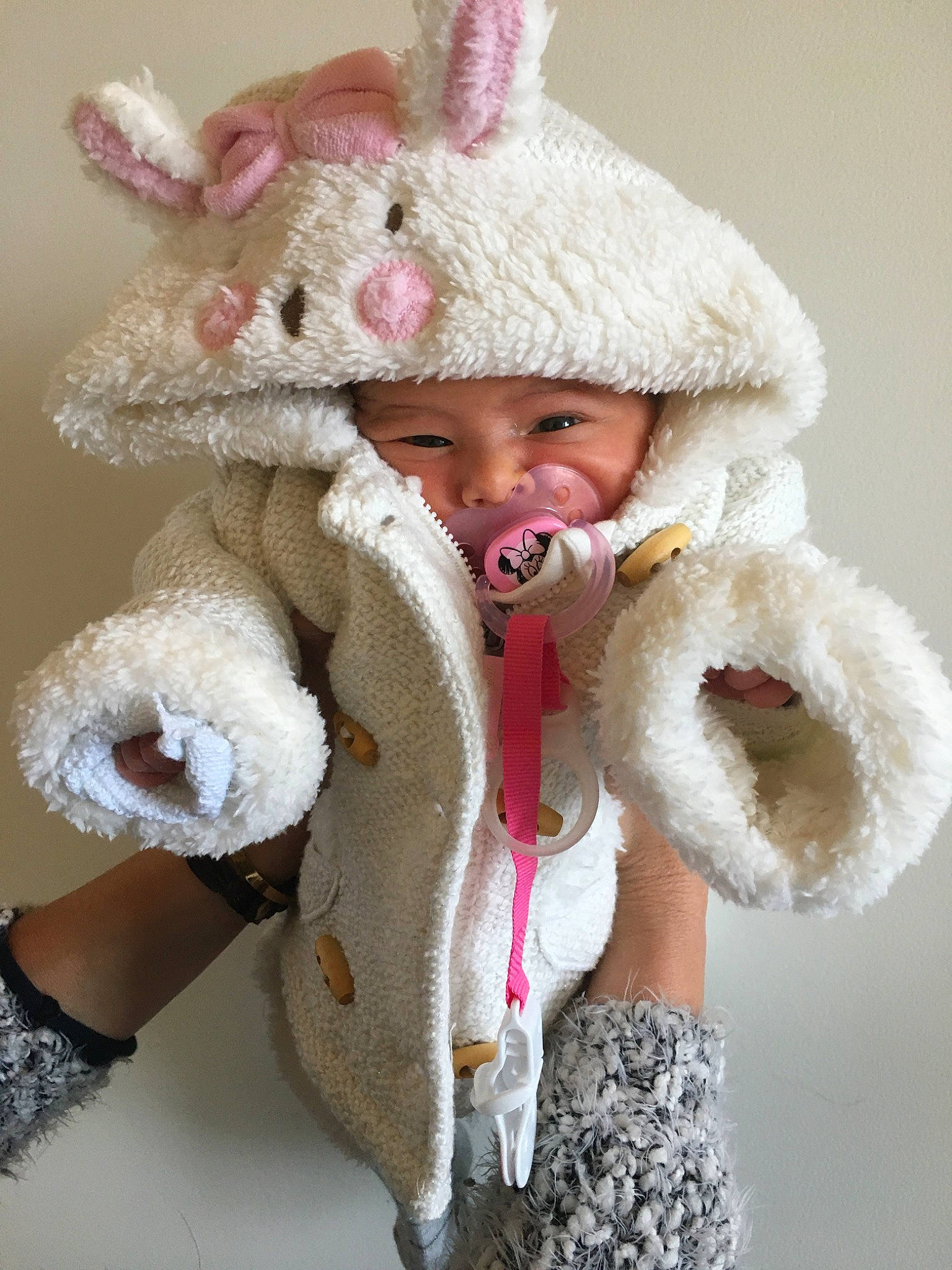 Lyloo participe au concours pour gagner de l'argent avec cette photo : child, costume, ear, easter_bunny, fawn, fur, headgear, headwear, organ, person, pink, plush, smile, stuffed_toy, toddler, toy, wool