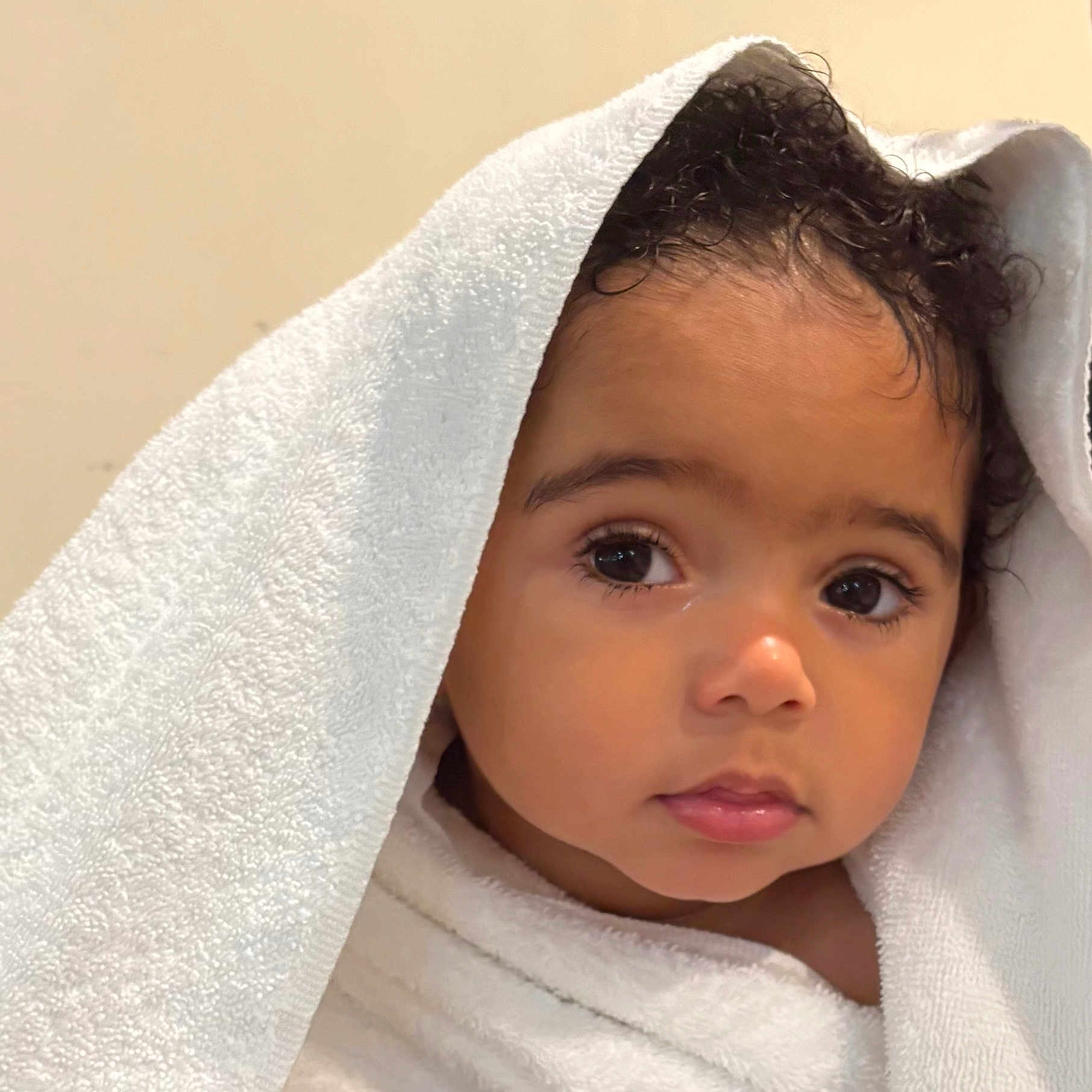 Zakai joined the competition — help win amazing prizes! baby, bathtowel, blanket, face, happy, head, person, photography, portrait, smile, towel