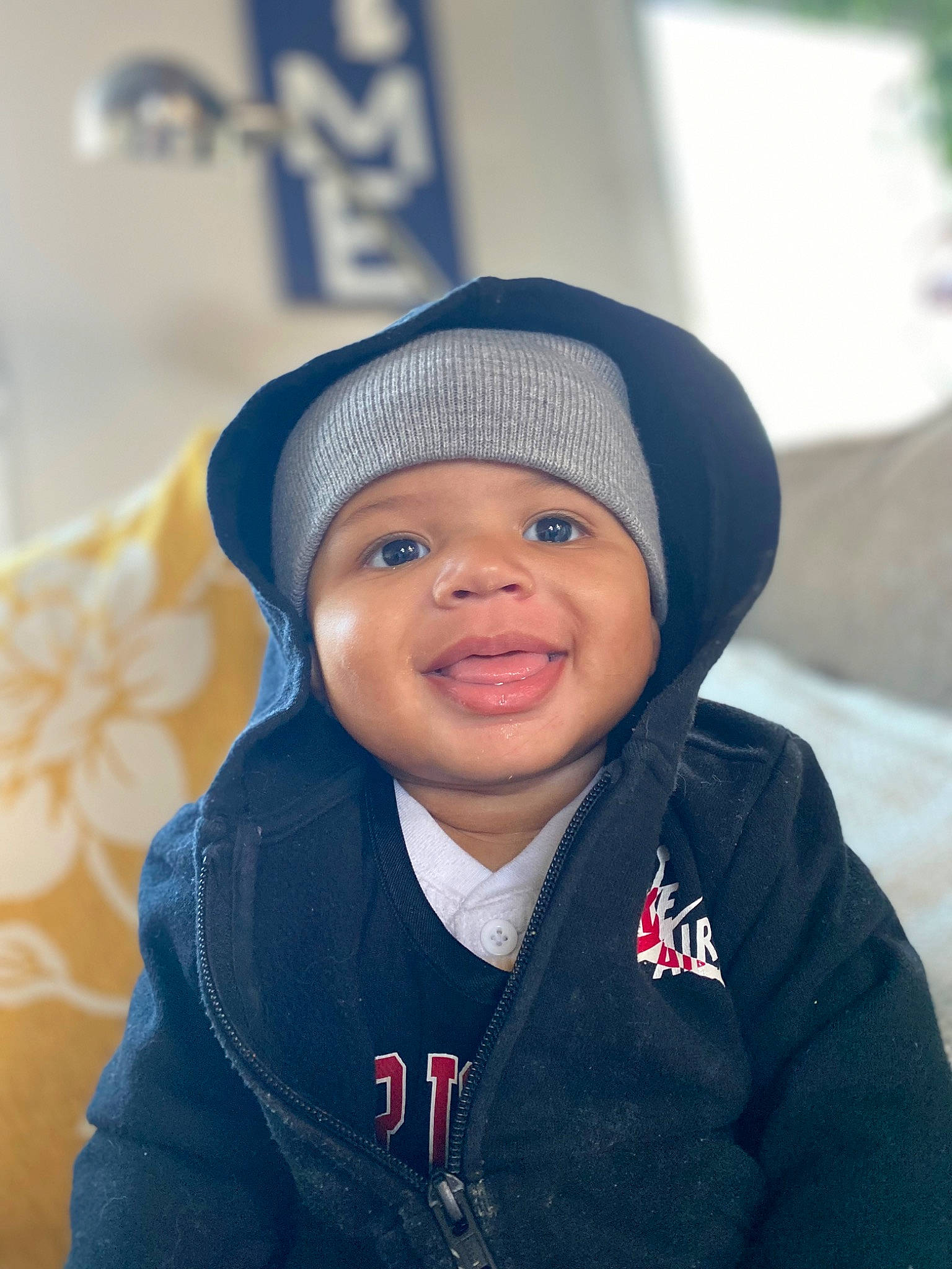 Deangelo joined the competition — help win amazing prizes! beanie, cap, cheek, child, cloud, electric_blue, eye, face, fashion_accessory, flash_photography, freezing, fun, happy, headgear, headwear, jacket, knit_cap, person, smile, toddler