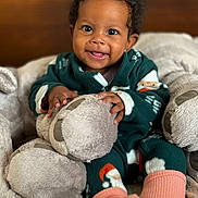 Amélia participe au concours pour gagner de l'argent avec cette photo : baby, child, smiling, plush_toy, teddy_bear, blanket, cozy, pajamas, indoors, cute, happy, portrait, sitting, soft_toy, warm, infant, person, childhood, fuzzy, comfort