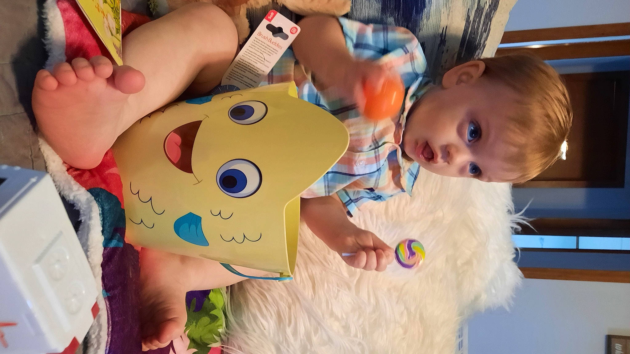 Pierson joined the competition — help win amazing prizes! art, child, event, finger, fun, fur, gesture, hand, happy, leisure, mammal, mouth, person, room, skin, stuffed_toy, surprise, t_shirt, thumb, toddler