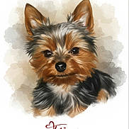 Fripon participe au concours pour gagner de l'argent avec cette photo : adorable, animal, black, brown, cute, digital_art, dog, ears, face, fluffy, fur, illustration, name, painting, pet_portrait, sentimental, small_dog, text, watercolor_background, yorkshire_terrier