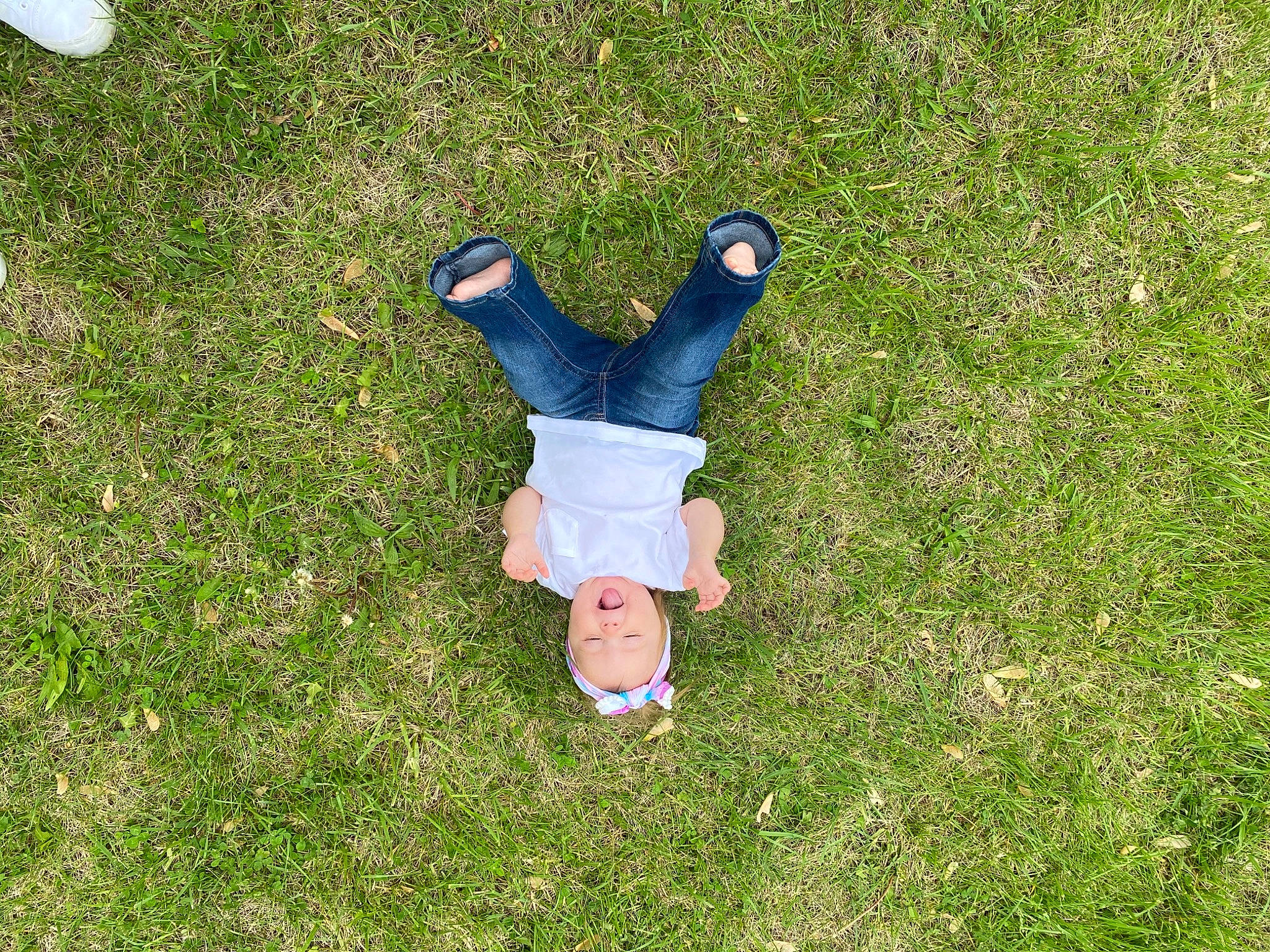 Lynnlee is registered to the contest to win money with this photo: balance, barefoot, child, foot, grass, grass_family, grassland, groundcover, hand, happy, headwear, knee, lawn, leisure, meadow, pasture, people_in_nature, person, plant, recreation