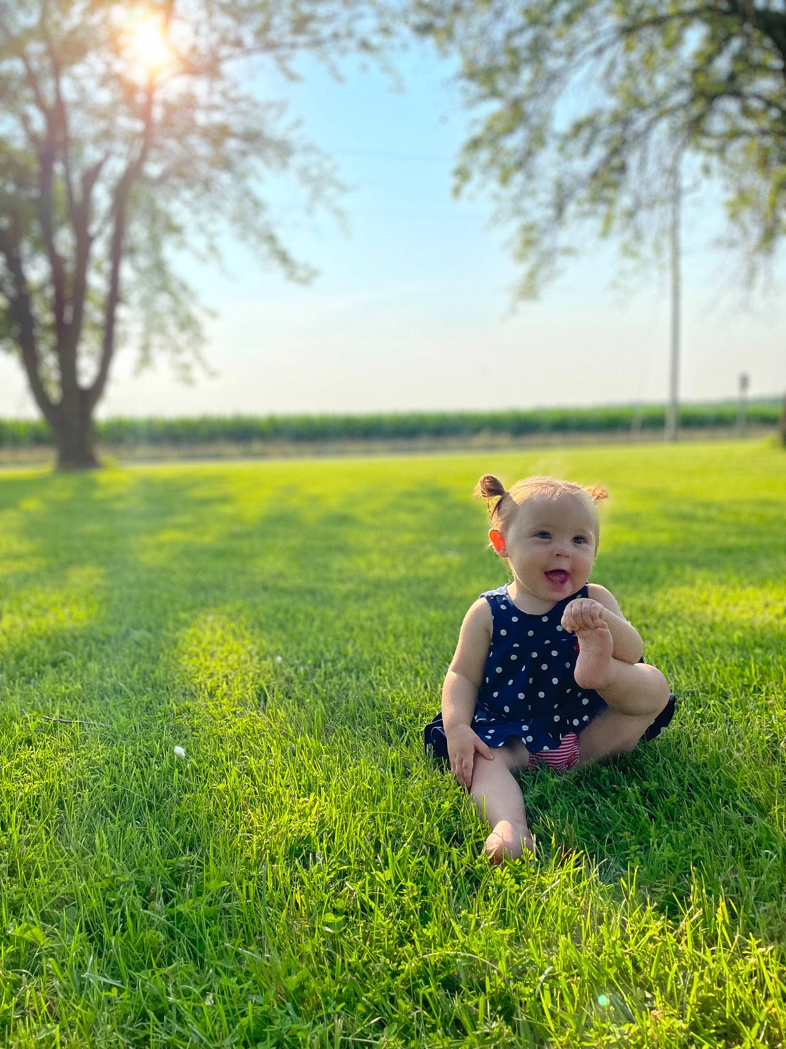 Lynnlee is registered to the contest to win money with this photo: baby, baby_toddler_clothing, flash_photography, grass, grass_family, grassland, green, groundcover, happy, landscape, leaf, natural_landscape, people_in_nature, person, plain, plant, sky, summer, sunlight, toddler