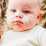 Jarrah joined the competition — help win amazing prizes! baby, blue_eyes, cheeks, child, close_up, cream, cute, expressionless, face, human, infant, natural_light, outdoor, person, portrait, skin, soft_focus, text_on_clothing, white_shirt, young_child