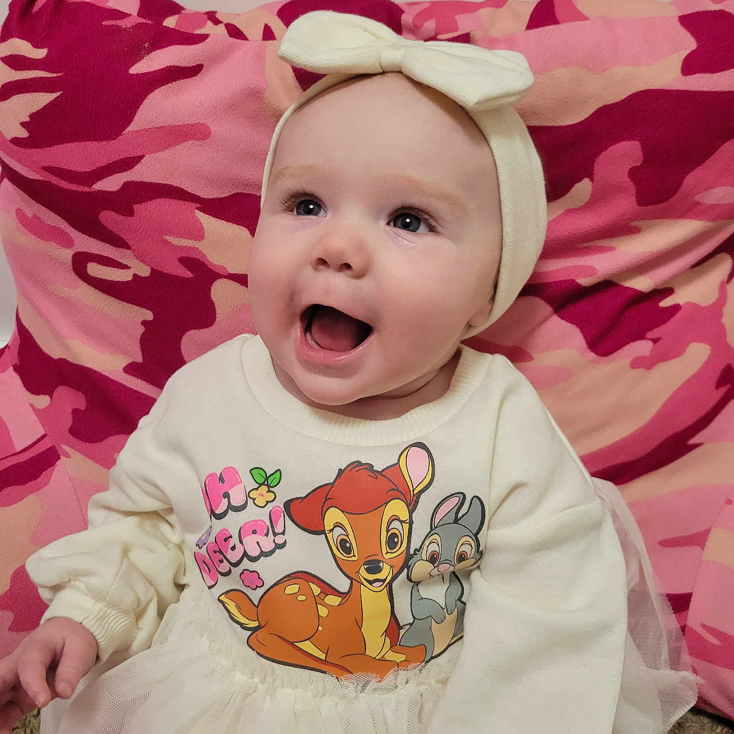 Amelia-Faye is registered to the contest to win money with this photo: baby, babylaughing, bodypart, bonnet, clothing, couch, cushion, dress, face, furniture, happy, hat, head, homedecor, laughing, person, photography, portrait, sitting, t_shirt