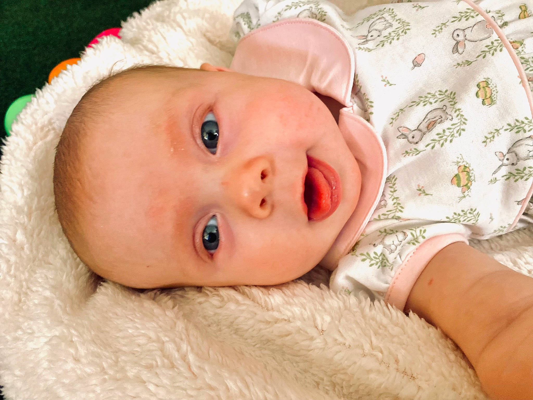 Olivia joined the competition — help win amazing prizes! baby, baby_toddler_clothing, cheek, child, chin, comfort, eye, eyebrow, eyelash, face, fur, happy, hat, head, iris, lip, nose, person, skin, sleeve