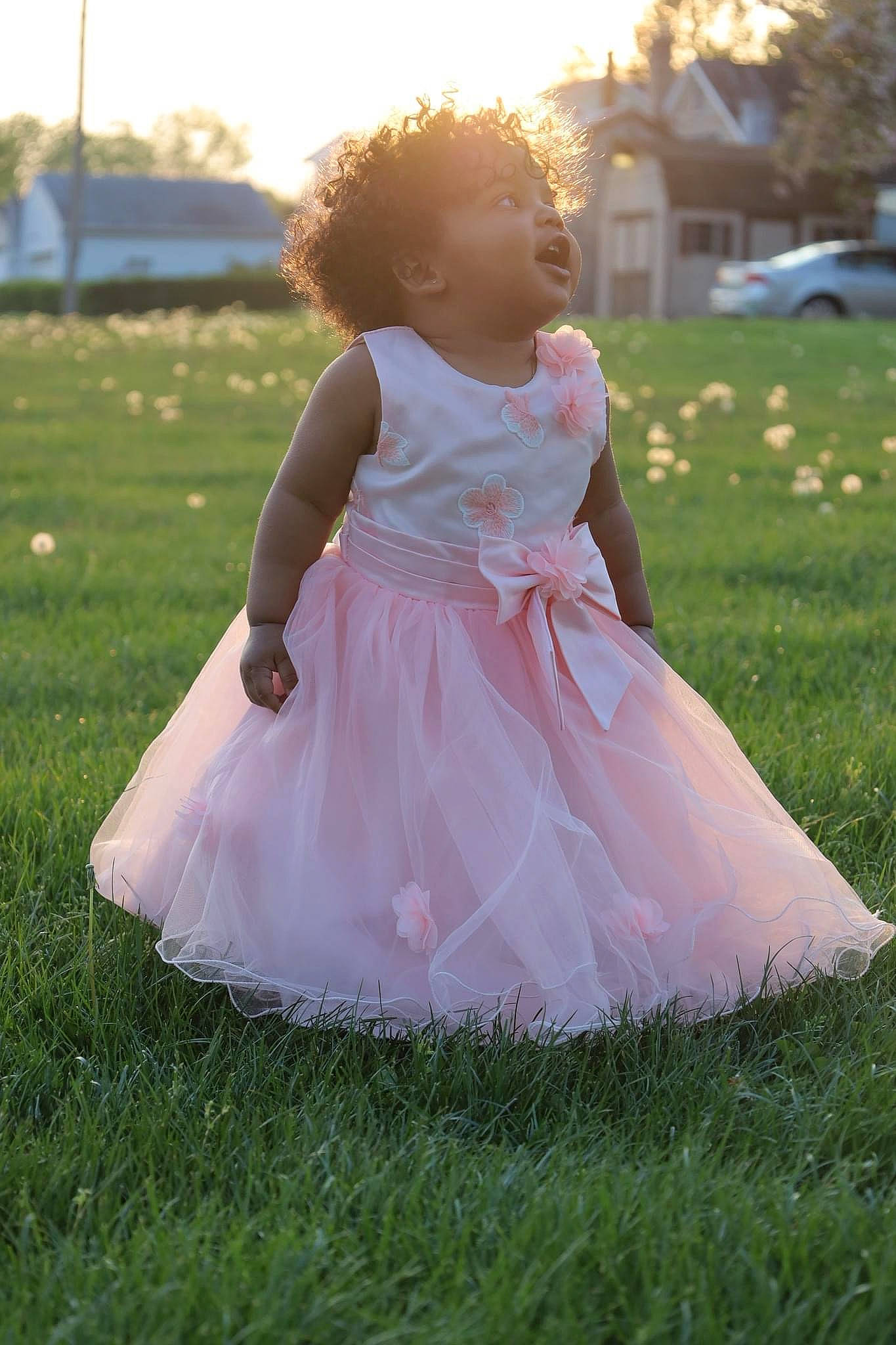 Luna joined the competition — help win amazing prizes! baby, baby_toddler_clothing, bridal_party_dress, dress, flash_photography, fun, grass, grassland, happy, lawn, meadow, people_in_nature, person, pink, plant, recreation, sky, summer, sunlight, toddler