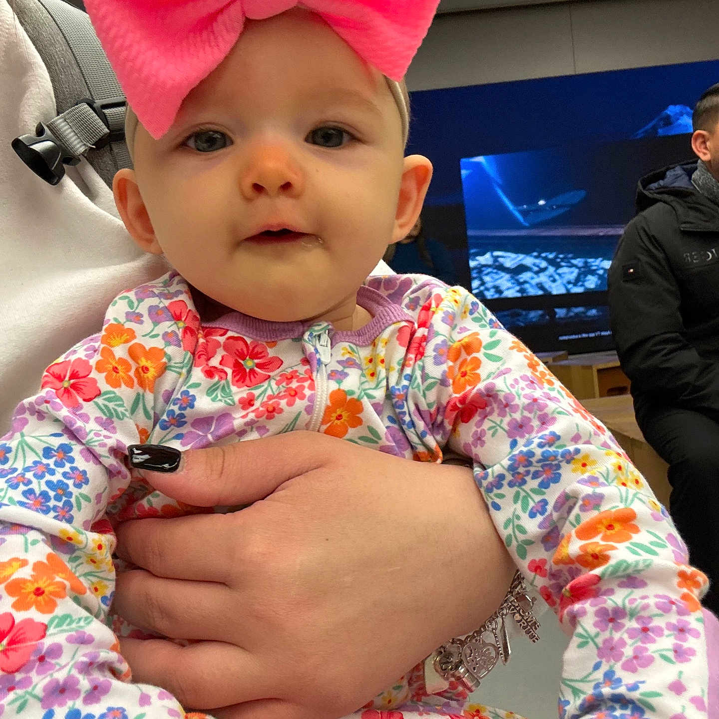 Athena joined the competition — help win amazing prizes! adult, baby, baseballcap, cap, clothing, coat, computerhardware, electronics, face, hardware, hat, head, male, man, monitor, person, photography, portrait, screen, tv