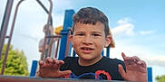 Mycah joined the competition — help win amazing prizes! child, boy, playground, outdoor, play, smile, sky, clouds, fence, fun, happy, casual_clothing, daylight, nature, grass, metal, person, leisure, recreation, park