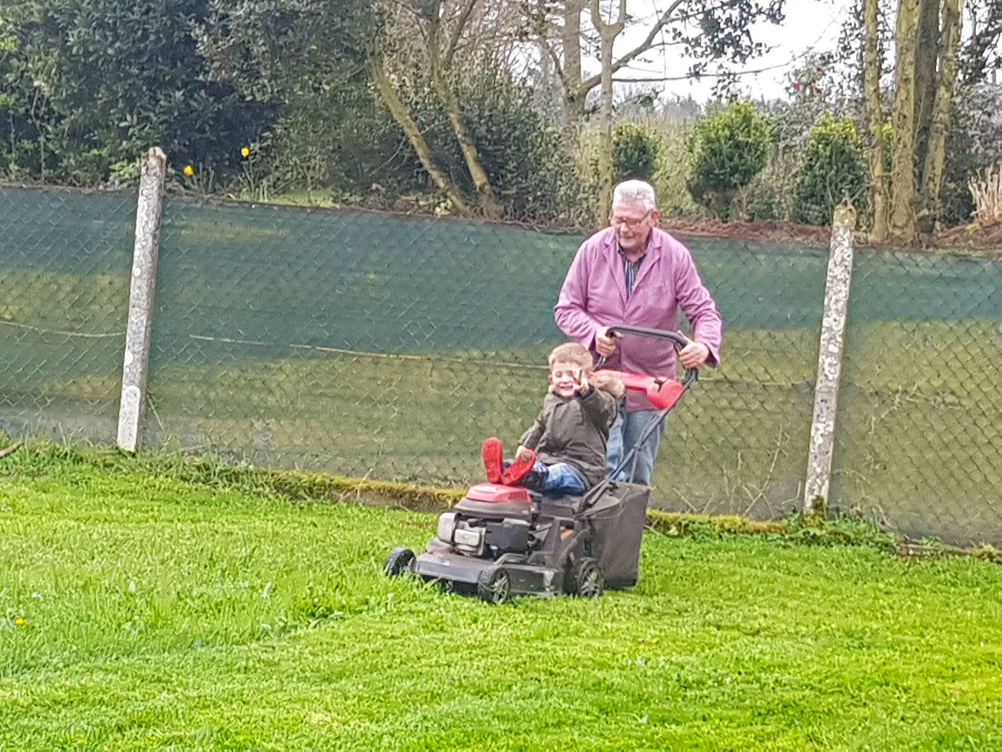 Ylouan participe au concours pour gagner de l'argent avec cette photo : backyard, field, garden, grass, grassland, landscape, lawn, lawn_mower, mower, outdoor_power_equipment, pasture, person, plant, soil, tree, vehicle, yard