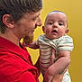 Khaison joined the competition — help win amazing prizes! baby, man, child, portrait, indoor, holding, toddler, yellow_wall, striped_clothing, red_shirt, tattoos, facial_hair, curious_expression, skin, person, closeup, casual, young_child, family, interaction