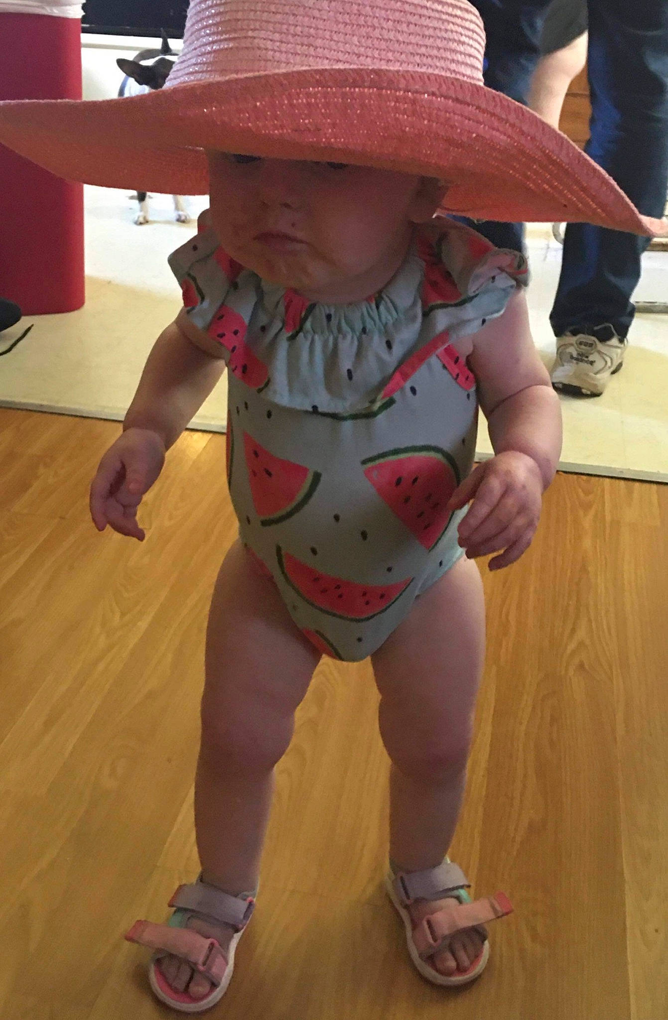 Brylynn joined the competition — help win amazing prizes! abdomen, baby, chest, child, fashion_accessory, flooring, foot, fun, hat, headwear, human_leg, knee, leisure, navel, person, sandal, sun_hat, thigh, toddler, trunk