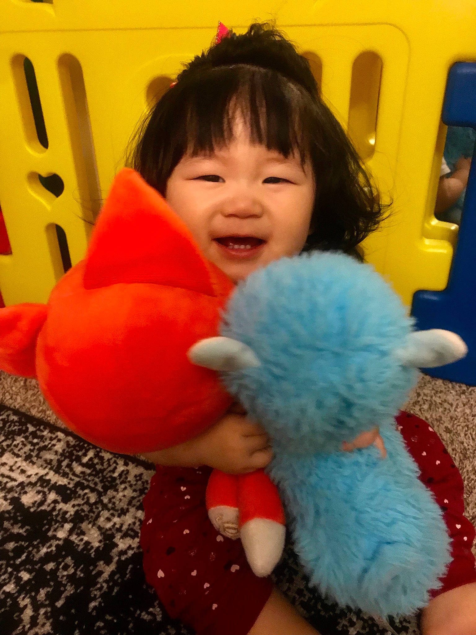 Emry is registered to the contest to win money with this photo: baby_toys, child, fun, nose, person, play, plush, smile, stuffed_toy, teddy_bear, textile, toddler, toy