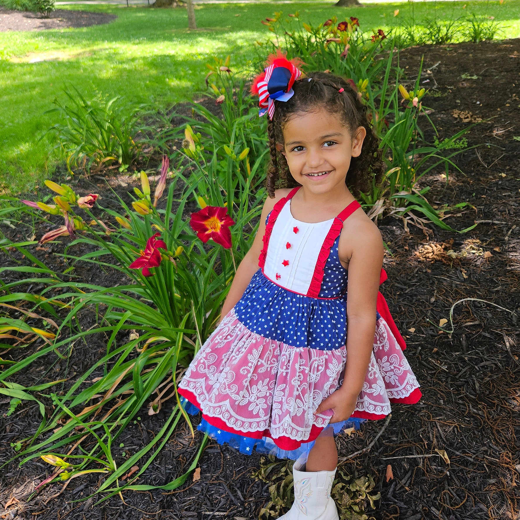 Luna is registered to the contest to win money with this photo: backyard, child, clothing, dress, face, female, flower, girl, grass, head, jar, nature, outdoors, person, petal, photography, plant, portrait, skirt, yard