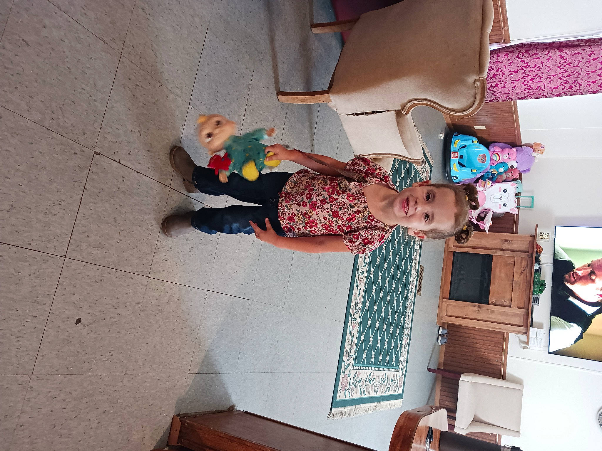 Addison is registered to the contest to win money with this photo: art, building, child, drawer, flooring, fun, house, joy, pattern, person, play, room, sandal, shelving, thigh, toddler, toy, visual_arts, wood