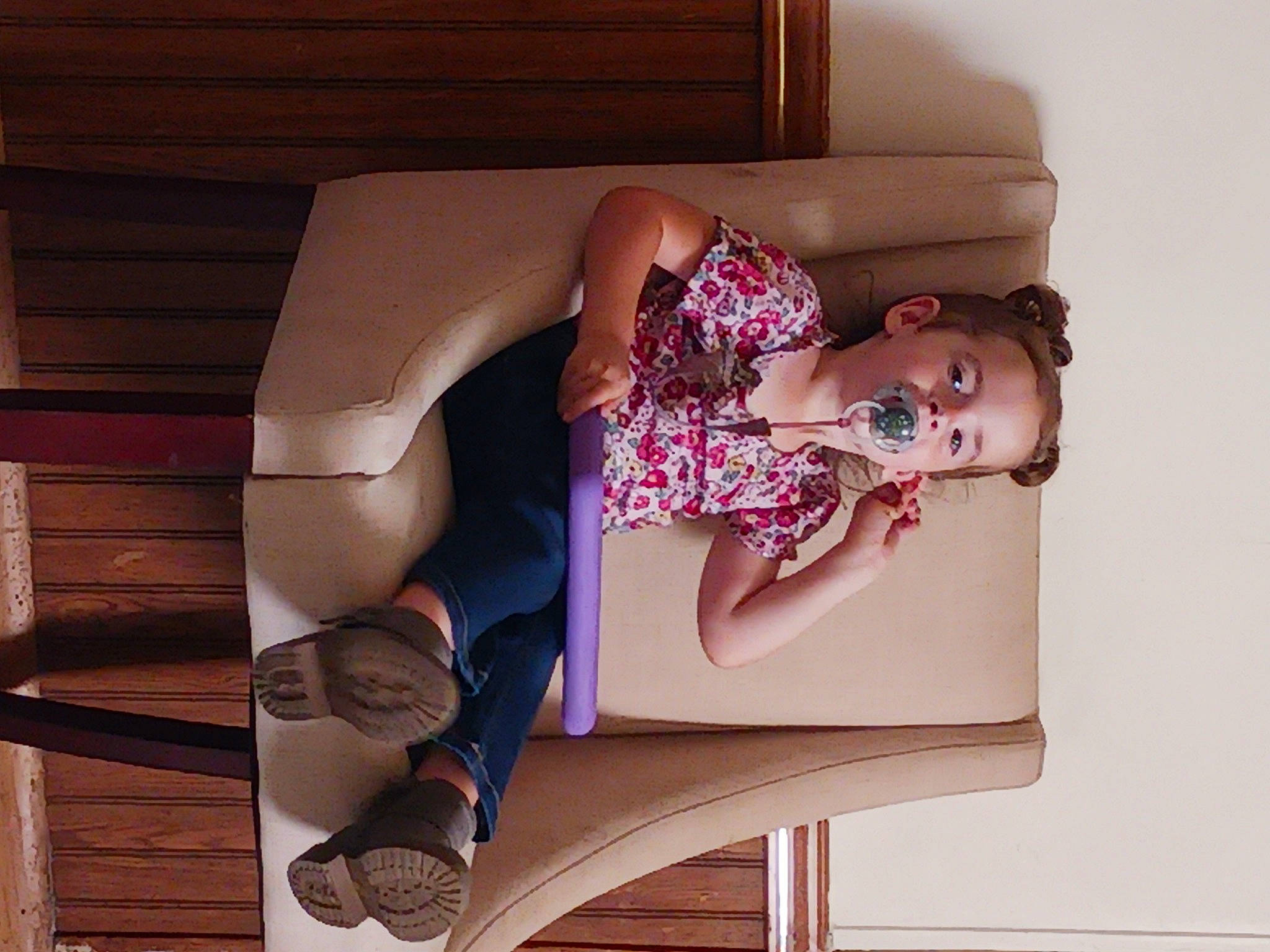 Addison joined the competition — help win amazing prizes! comfort, couch, eyewear, fashion_design, flooring, foot, hardwood, human_leg, knee, lap, leg, leisure, linens, magenta, pattern, person, purple, sandal, sitting, thigh