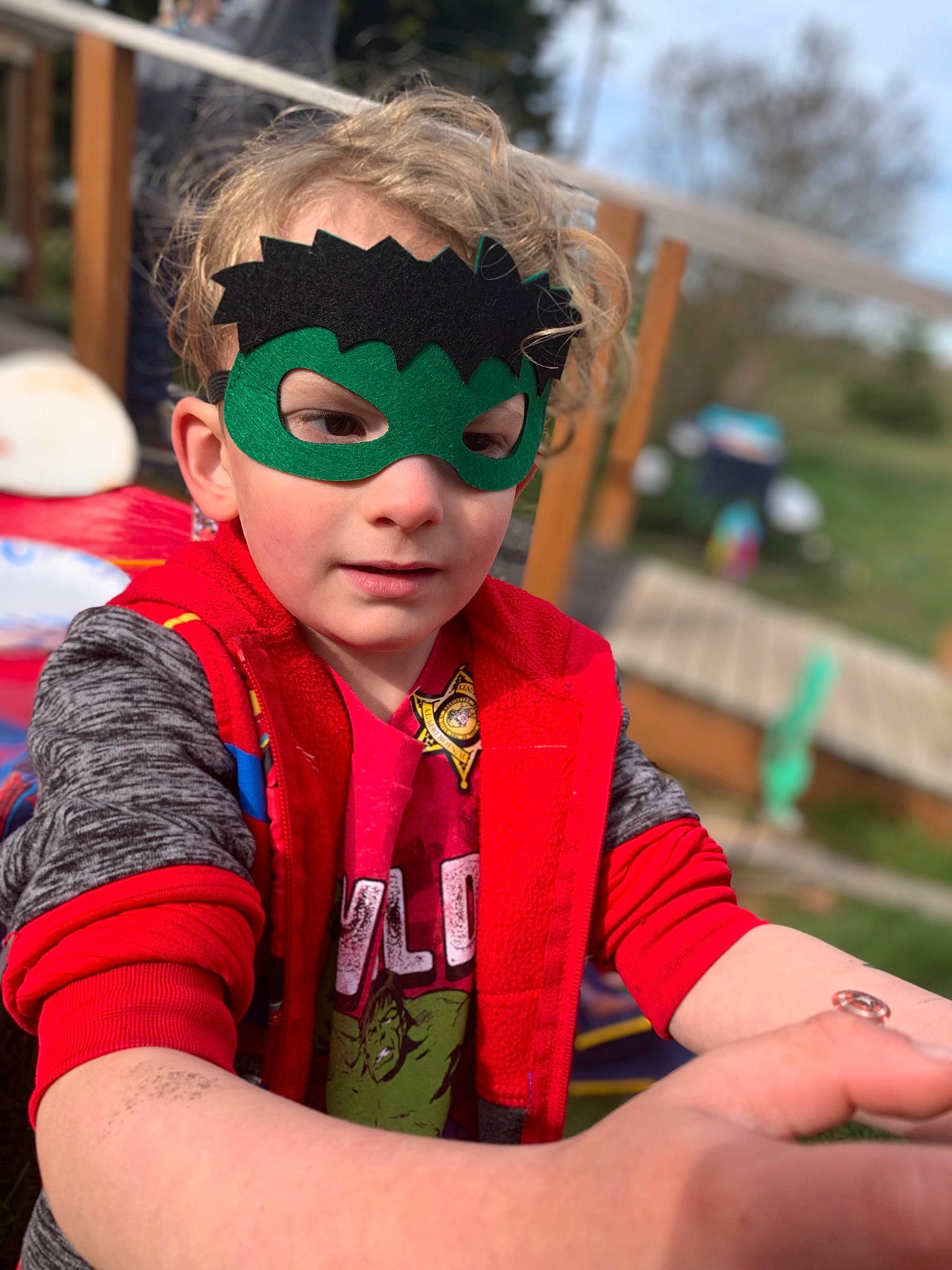 Bennett joined the competition — help win amazing prizes! child, costume, entertainment, event, eyewear, face, fictional_character, fun, glove, happy, leisure, mask, masque, performing_arts, person, personal_protective_equipment, recreation, sky, toddler, tradition