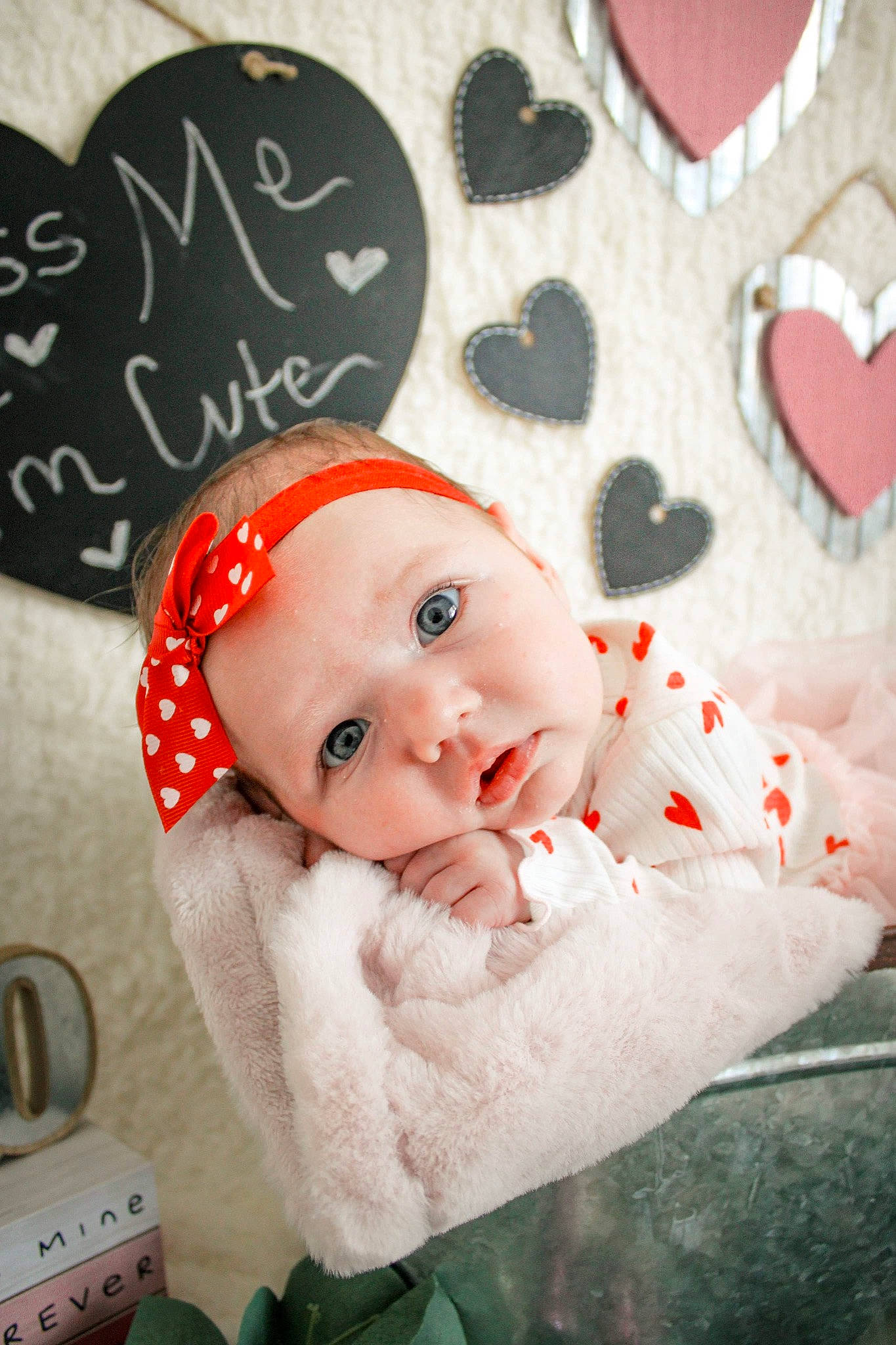 Kallie joined the competition — help win amazing prizes! baby, baby_toddler_clothing, cap, carmine, cheek, child, costume_hat, fashion_accessory, fur, handwriting, happy, hat, headgear, linens, ornament, pattern, person, pink, sweetness, toddler