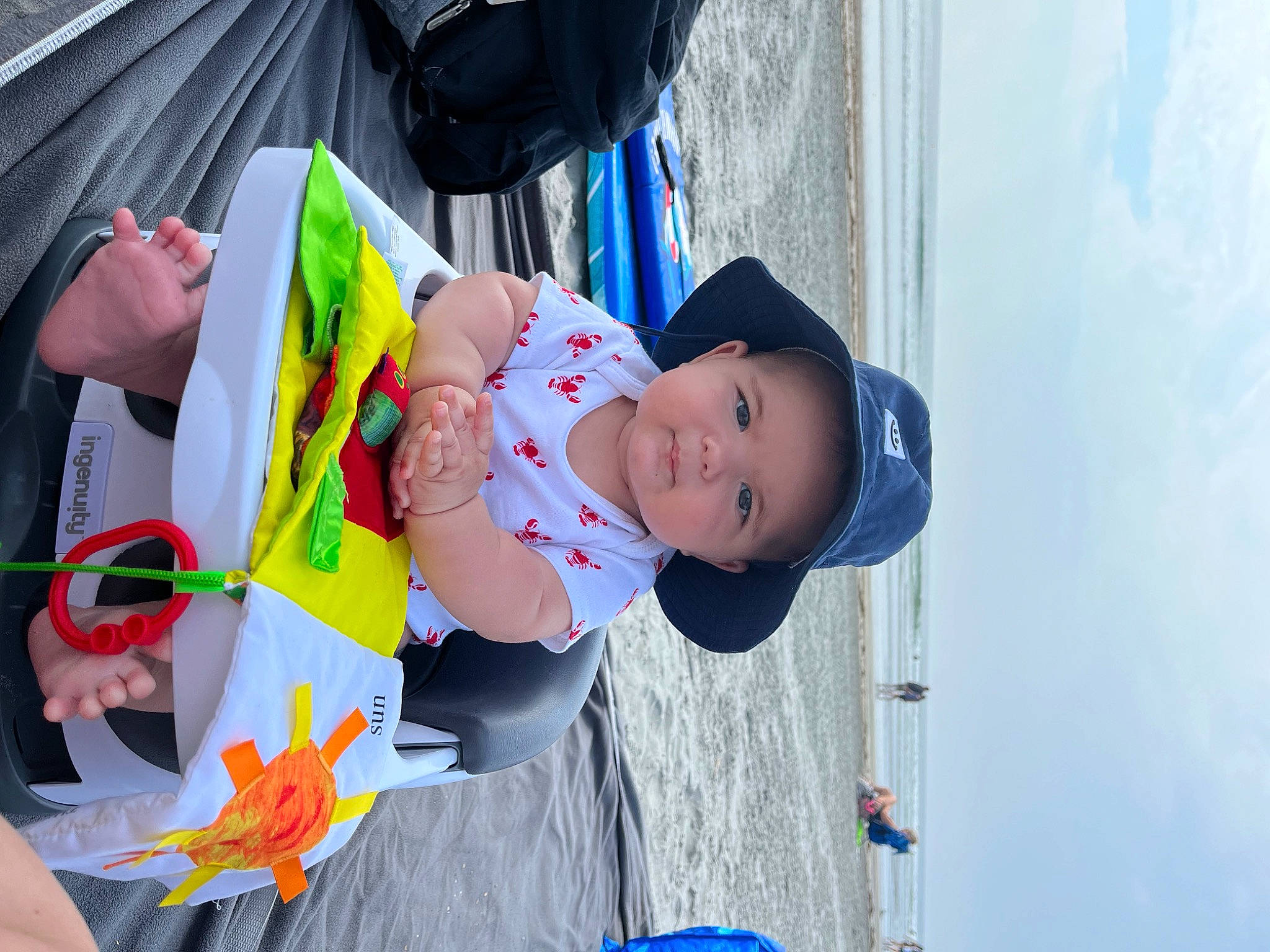 Jay is registered to the contest to win money with this photo: baby, baby_products, baby_toddler_clothing, blue, child, cloud, electric_blue, event, fashion_accessory, fun, happy, hat, headwear, leisure, person, recreation, sky, smile, sun_hat, toddler