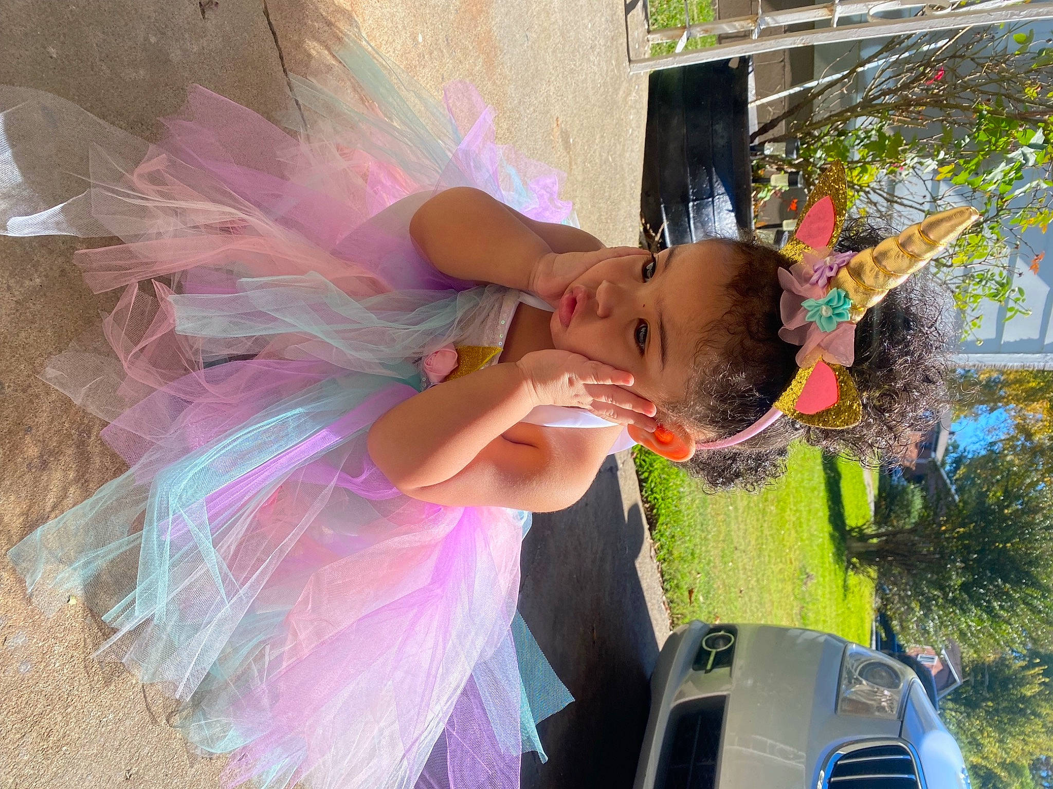 Cataleya joined the competition — help win amazing prizes! automotive_exterior, automotive_lighting, car, child, dress, event, fun, happy, leisure, light, magenta, party, party_supply, person, photograph, pink, snapshot, toddler, tree, trunk