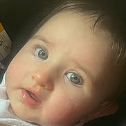 Darcie joined the competition — help win amazing prizes! baby, close_up, face, blue_eyes, chubby_cheeks, infant, curious, innocent, soft_lighting, portrait, skin, eyelashes, mouth, nose, head, child, young, human, expression, cute