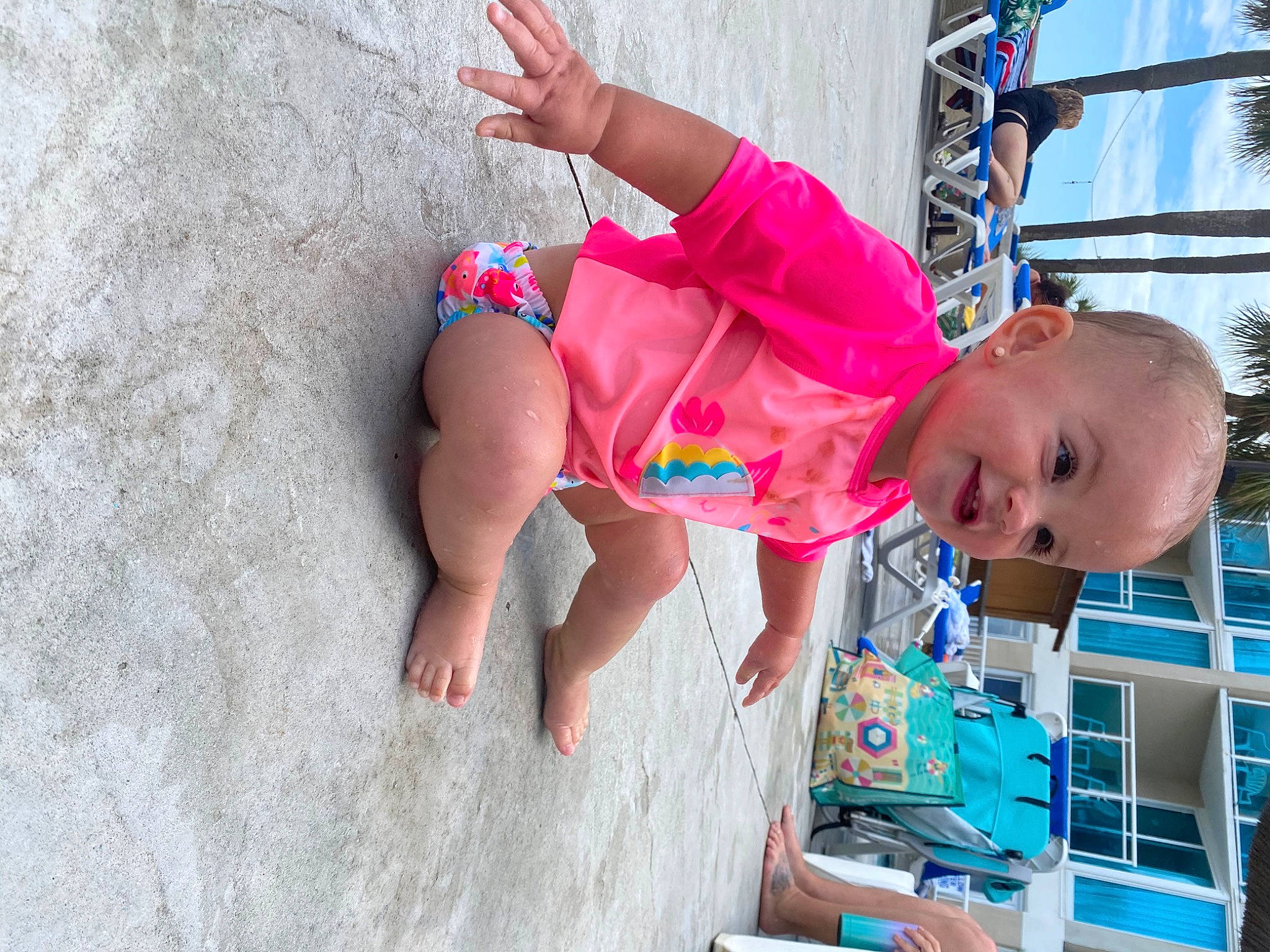 Alayla joined the competition — help win amazing prizes! baby, child, fun, person, pink, play, toddler, vacation