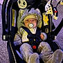 Neithan is registered to the contest to win money with this photo: animal_costume, baby, black_and_white, car_seat, carpet, child, comfort, cute, headwear, indoor, infant, onesie, pacifier, plush_toys, safety_harness, seat, smiling, soft, striped, toy