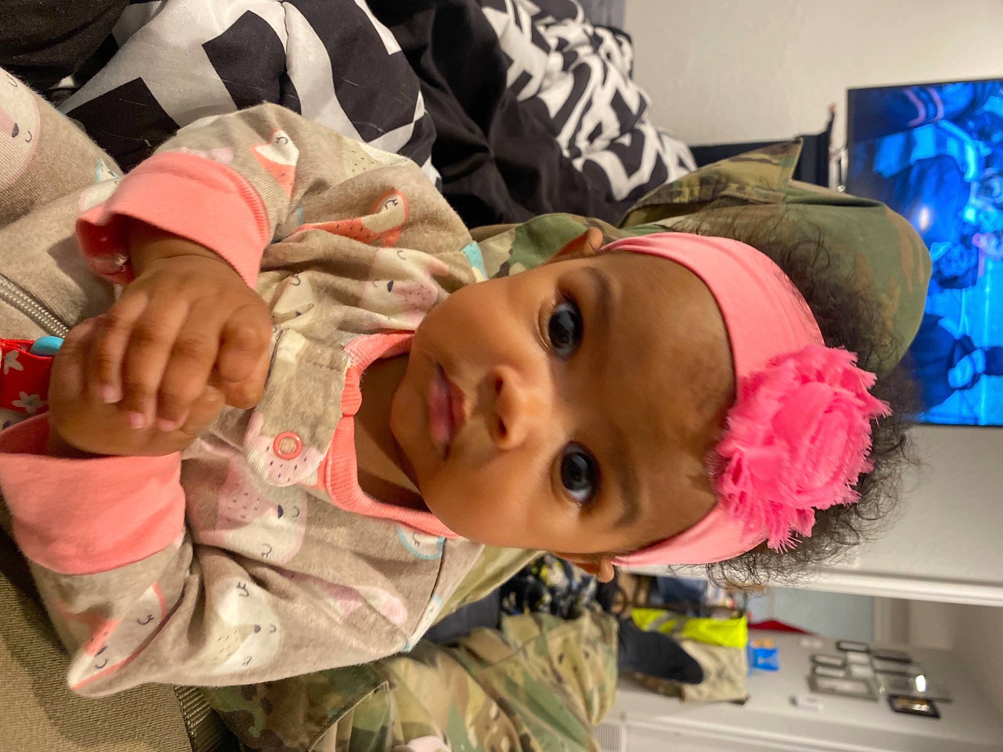 Gloria is registered to the contest to win money with this photo: baby, baby_toddler_clothing, cheek, child, comfort, eyelash, fun, headgear, mouth, nose, people, person, room, toddler, vacation