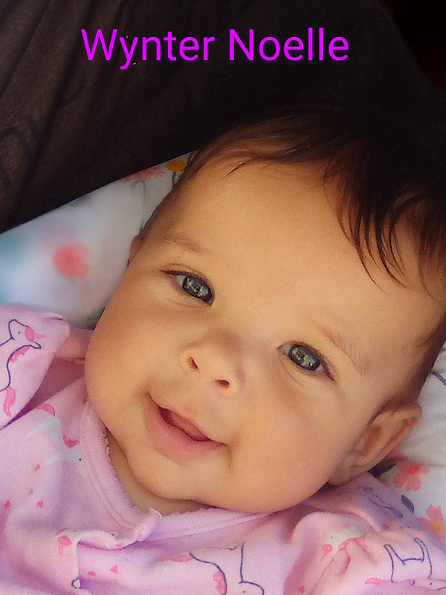 Wynter joined the competition — help win amazing prizes! baby, baby_toddler_clothing, beauty, cheek, child, chin, eyebrow, eyelash, fashion_accessory, happy, iris, linens, lip, nose, pattern, person, pink, skin, sleeve, smile