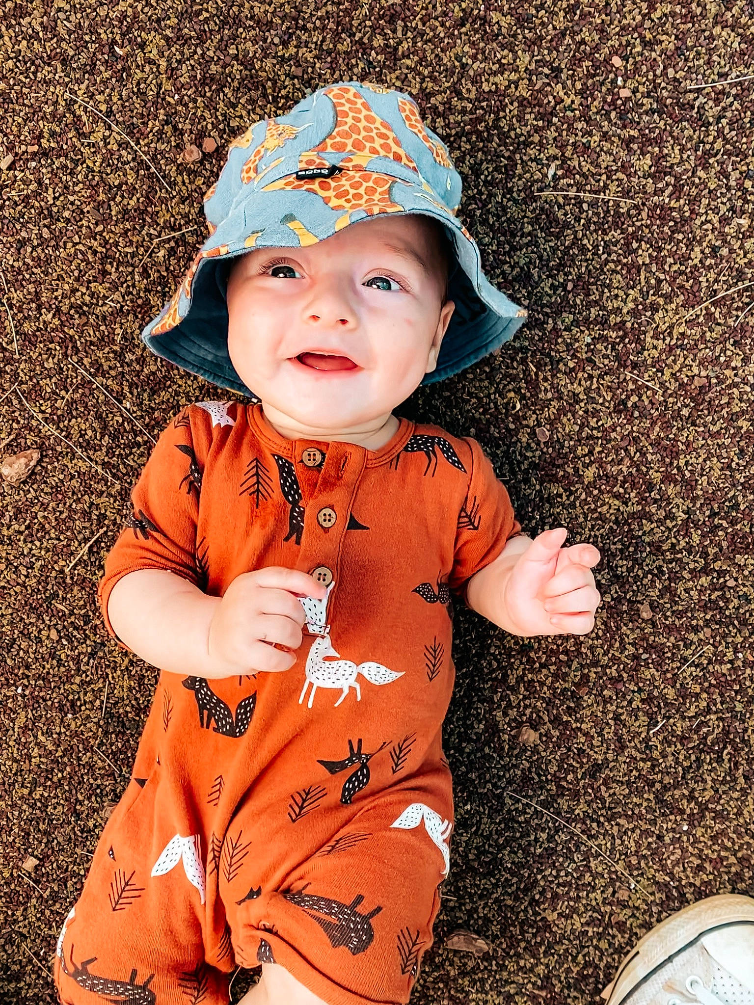 Jayden joined the competition — help win amazing prizes! baby, baby_toddler_clothing, cap, child, clothing, cool, electric_blue, eye, flash_photography, fun, grass, happy, hat, headgear, headwear, orange, people_in_nature, person, sleeve, smile
