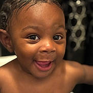 Kai joined the competition — help win amazing prizes! baby, cheerful, child, closeup, cute, emotion, expression, eyes, face, happy, head, human, innocence, joy, mouth, portrait, skin, smiling, wet_hair, young