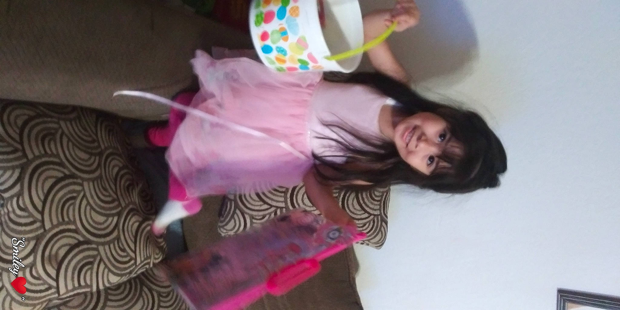 Itzel joined the competition — help win amazing prizes! child, circle, event, fun, happy, joy, magenta, pattern, person, pink, room, sleeve, smile