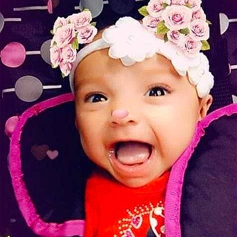 Precious joined the competition — help win amazing prizes! baby, beauty, cheek, child, face, facial_expression, forehead, hair_accessory, happy, head, headgear, laugh, lip, mouth, nose, person, pink, product, skin, smile